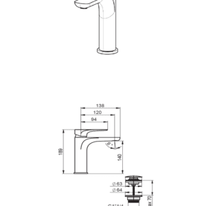 Wash-basin mixer with 1”1/4 pop-up waste