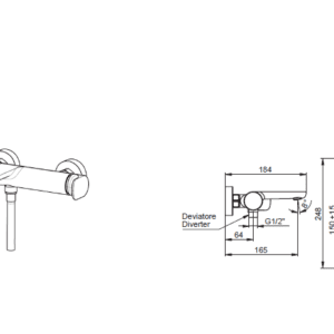 EXTERNAL BATH MIXER WITH FLEXIBLE HOSE AND HAND SHOWER