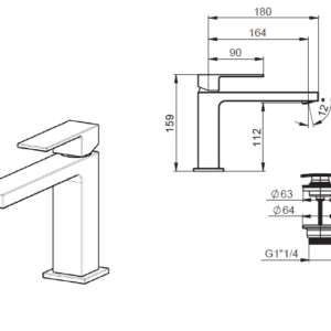 WASH-BASIN MIXER MEDIUM WITH 1”1/4 CLICK CLACK WASTE