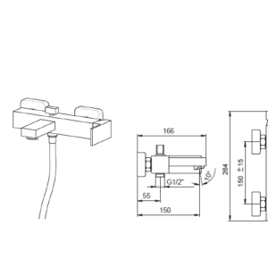 EXTERNAL BATH MIXER WITH FLEXIBLE HOSE AND HAND SHOWER