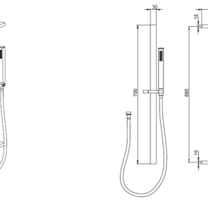 MINIMAL SQUARED BRASS SHOWER SLIDING BAR WITH ACCESSORIES